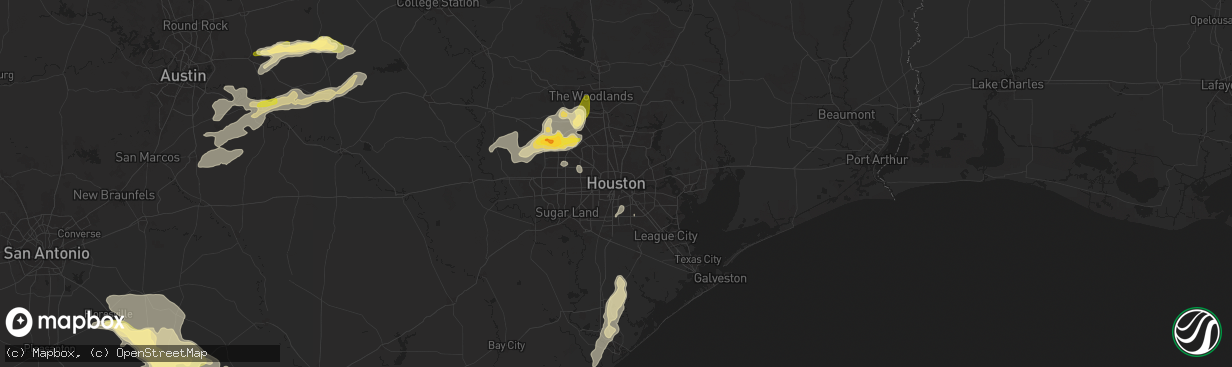 Hail map in Houston, TX on December 24, 2024