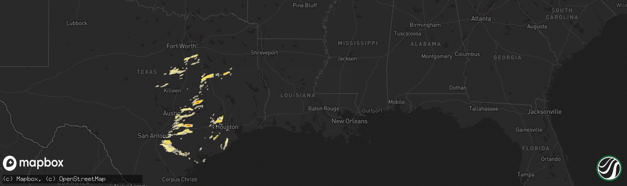 Hail map in Louisiana on December 24, 2024