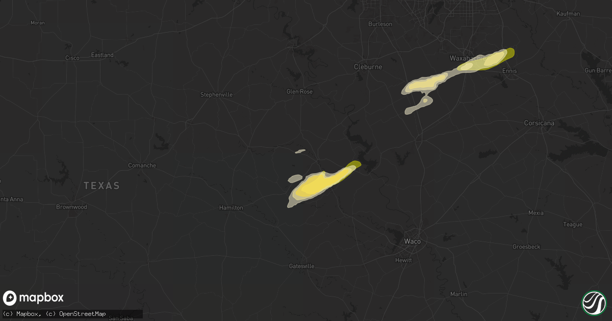 Hail map in Meridian, TX on December 24, 2024