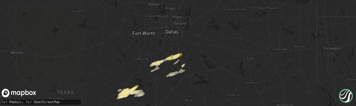 Hail map in Palmer, TX on December 24, 2024