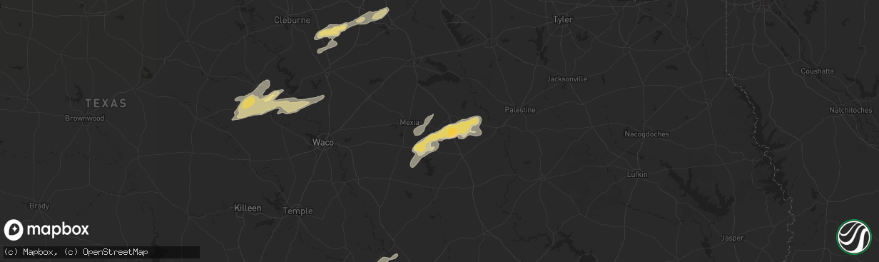 Hail map in Teague, TX on December 24, 2024