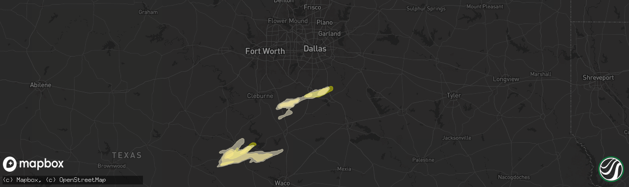 Hail map in Waxahachie, TX on December 24, 2024