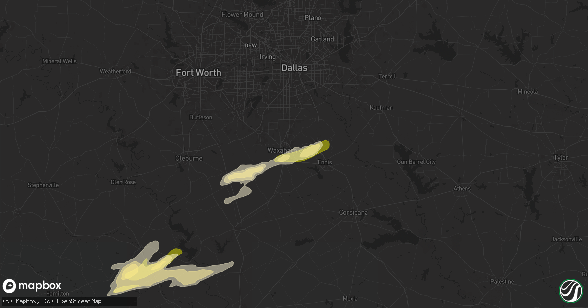 Hail map in Waxahachie, TX on December 24, 2024