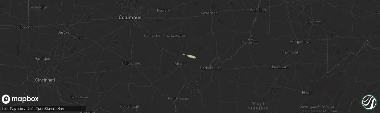 Hail map in Amesville, OH on December 24, 2025