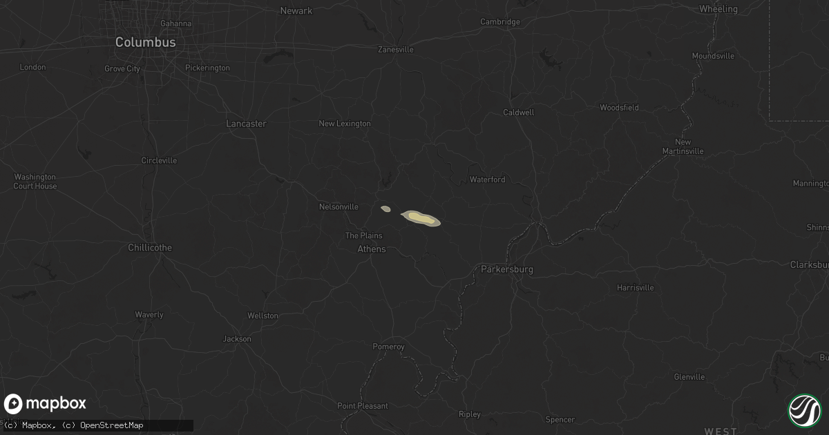 Hail map in Amesville, OH on December 24, 2025
