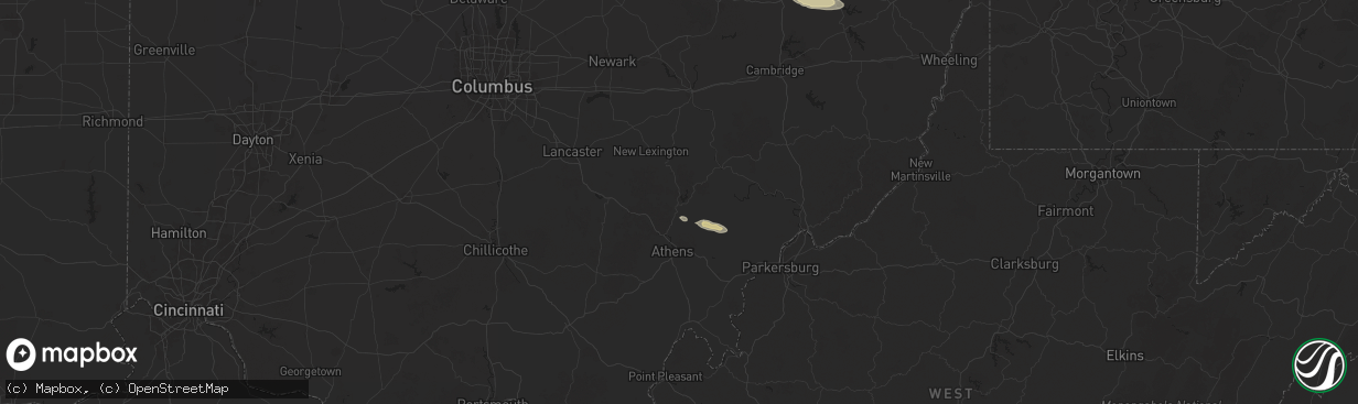 Hail map in Glouster, OH on December 24, 2025