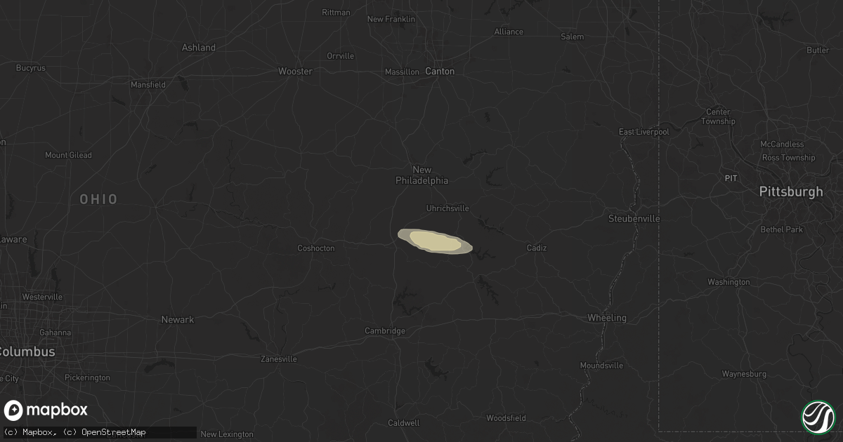 Hail map in Gnadenhutten, OH on December 24, 2025