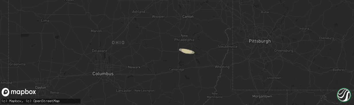 Hail map in Newcomerstown, OH on December 24, 2025
