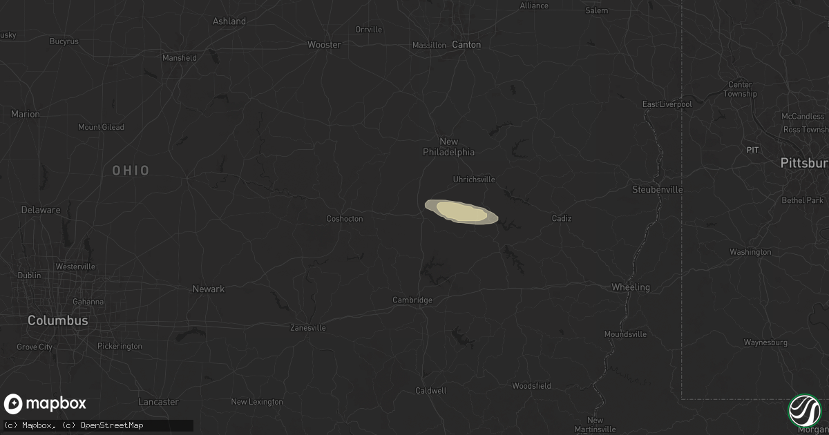 Hail map in Newcomerstown, OH on December 24, 2025