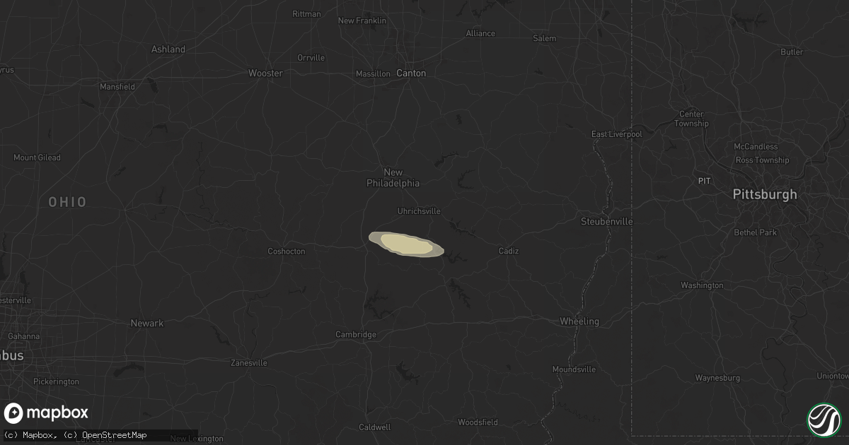 Hail map in Uhrichsville, OH on December 24, 2025