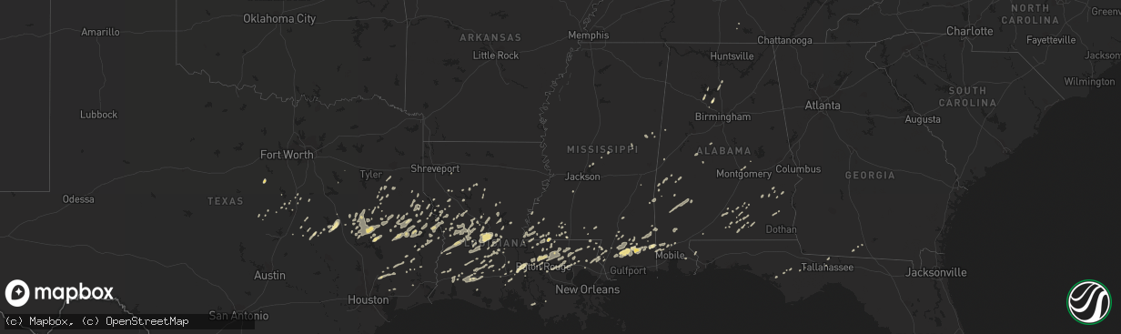 Hail map in Alabama on December 25, 2012