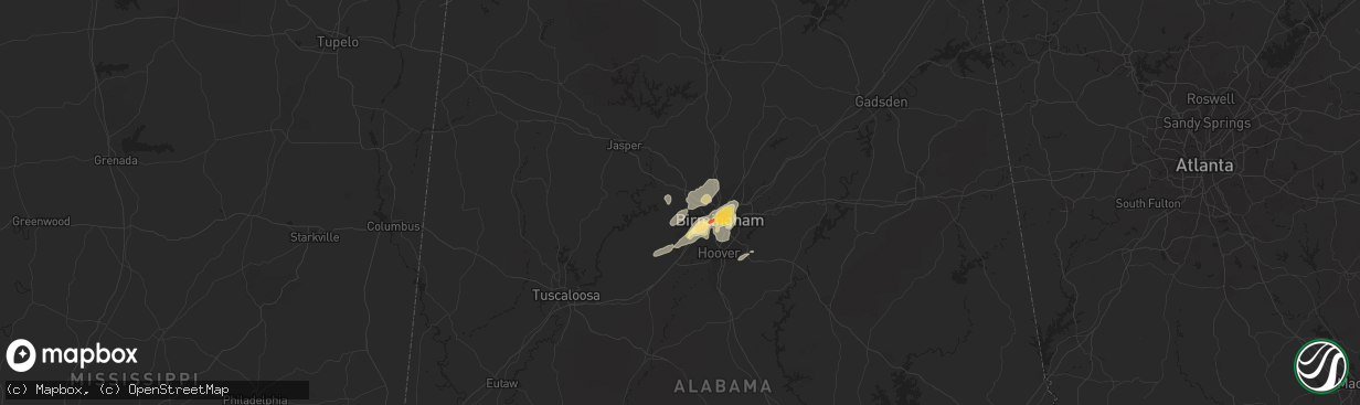 Hail map in Adamsville, AL on December 25, 2015