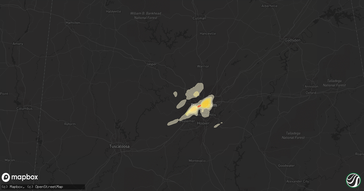 Hail map in Adamsville, AL on December 25, 2015