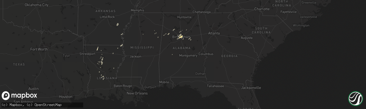 Hail map in Alabama on December 25, 2015