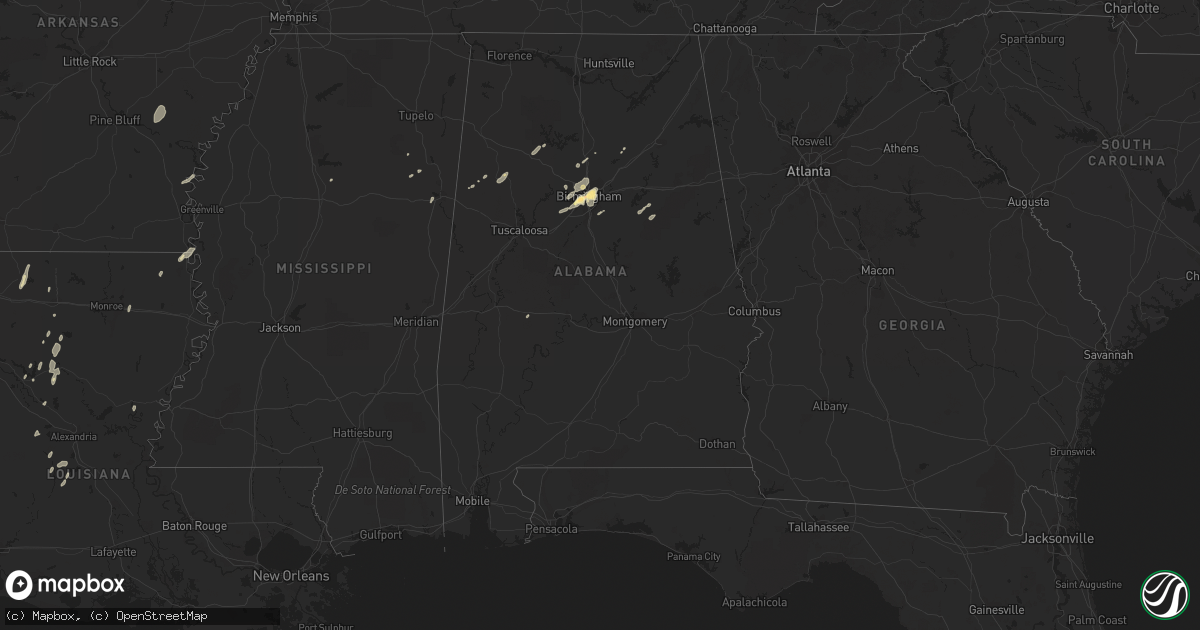 Hail map in Alabama on December 25, 2015