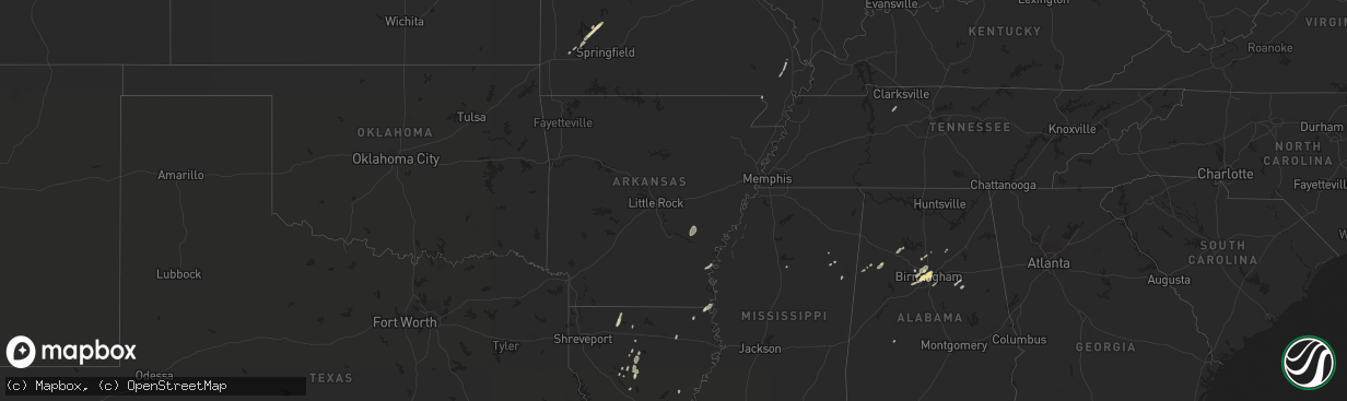 Hail map in Arkansas on December 25, 2015