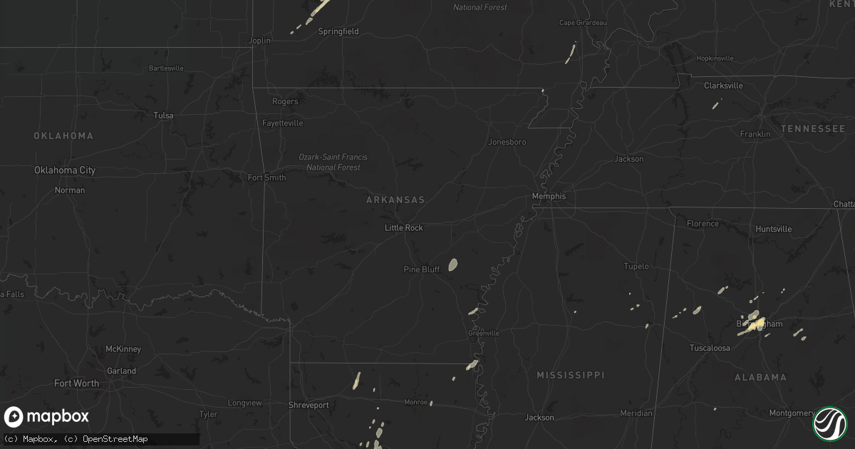 Hail map in Arkansas on December 25, 2015