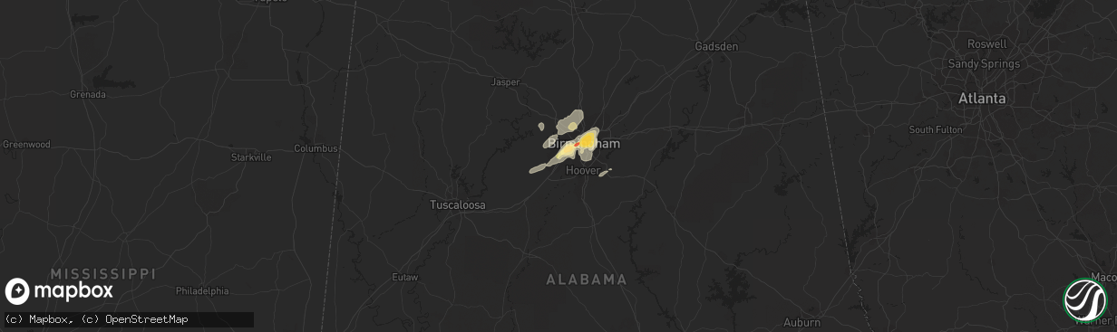 Hail map in Bessemer, AL on December 25, 2015