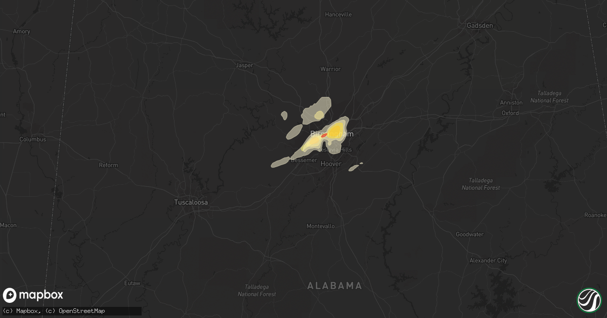 Hail map in Bessemer, AL on December 25, 2015