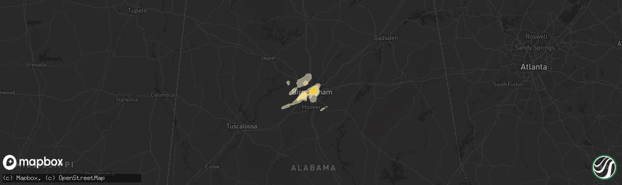 Hail map in Birmingham, AL on December 25, 2015