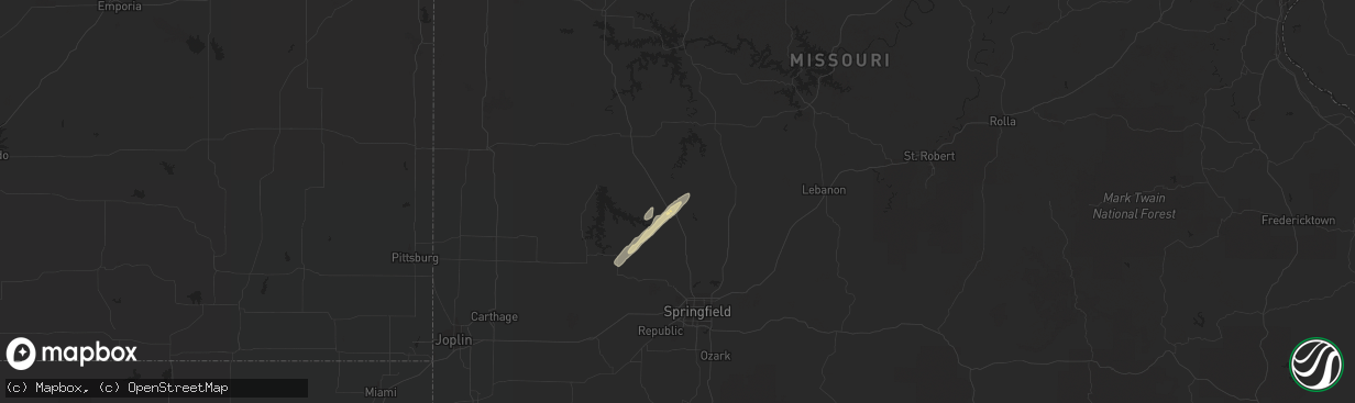 Hail map in Bolivar, MO on December 25, 2015