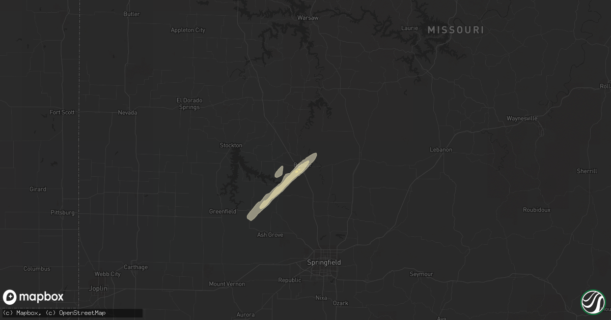 Hail map in Bolivar, MO on December 25, 2015