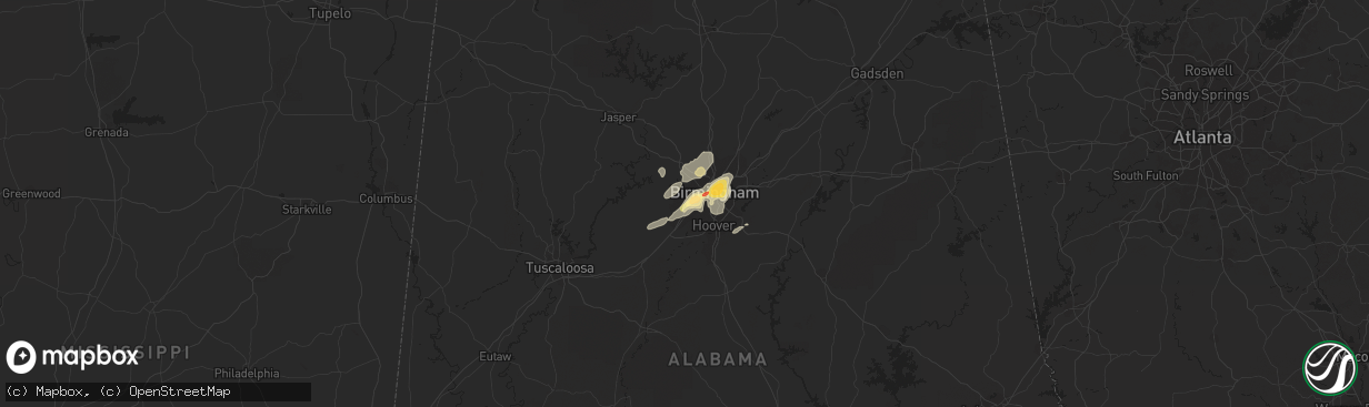 Hail map in Dolomite, AL on December 25, 2015