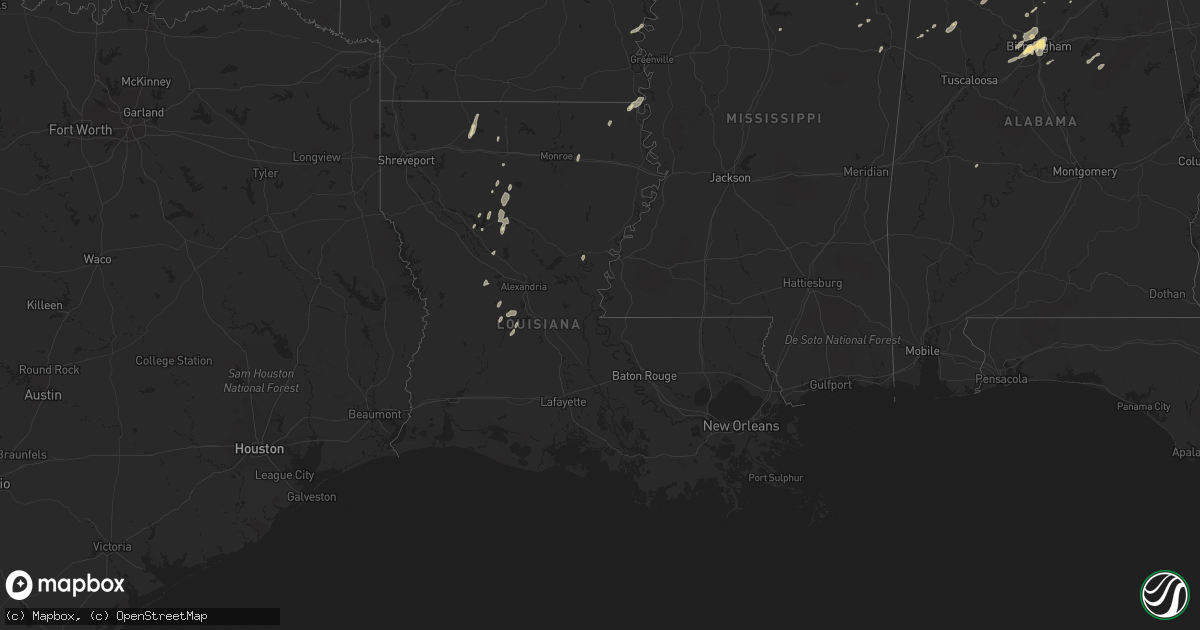 Hail map in Louisiana on December 25, 2015