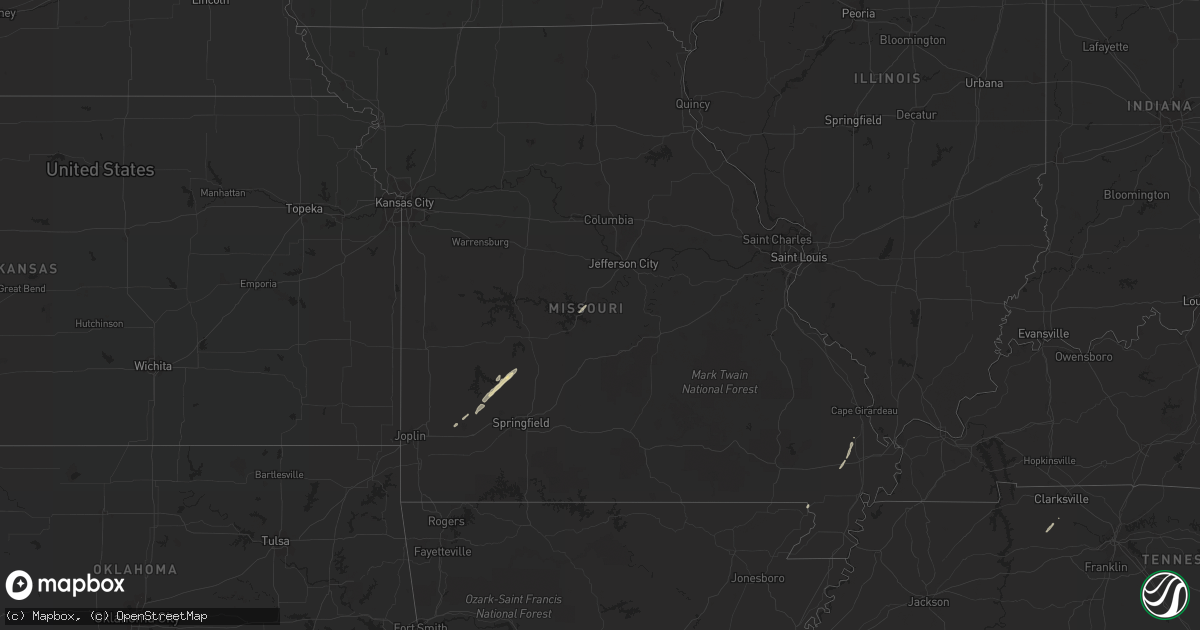 Hail map in Missouri on December 25, 2015