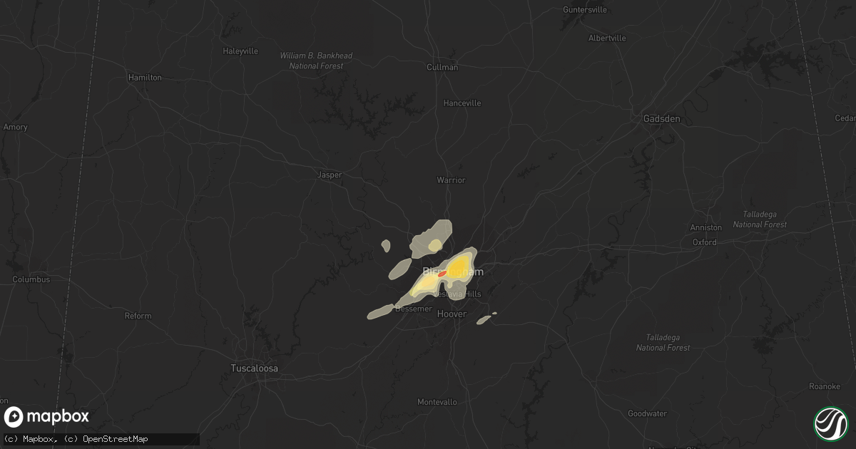 Hail map in Mount Olive, AL on December 25, 2015