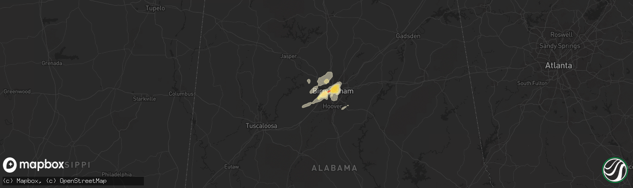 Hail map in Pleasant Grove, AL on December 25, 2015