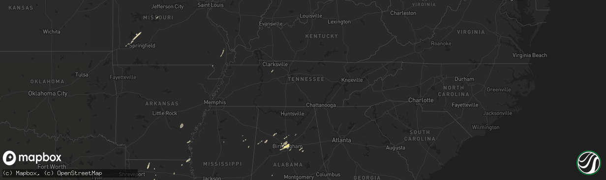 Hail map in Tennessee on December 25, 2015