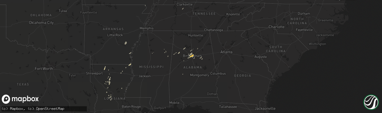 Hail map on December 25, 2015