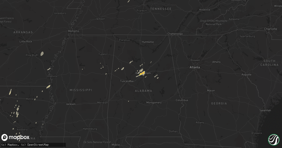 Hail map on December 25, 2015