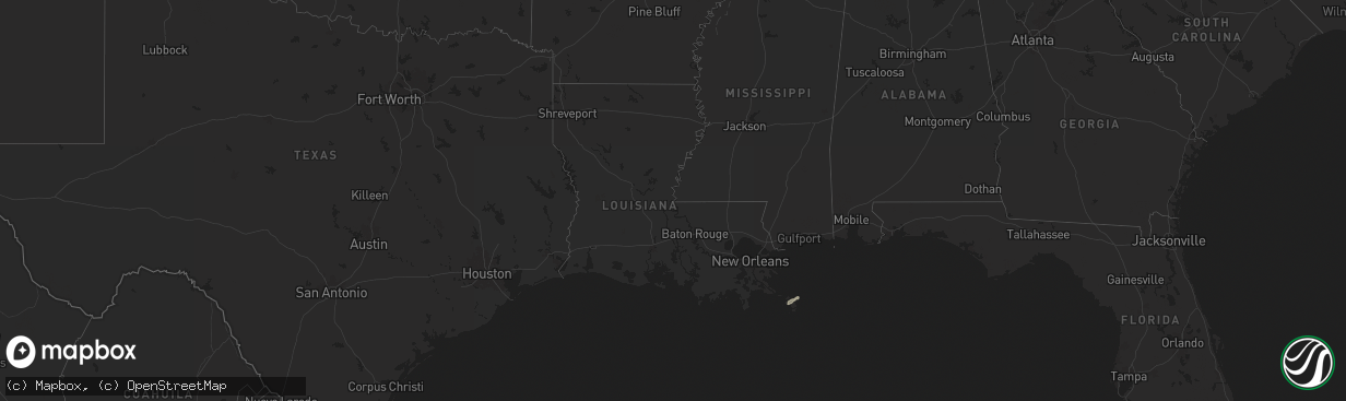 Hail map in Louisiana on December 25, 2024