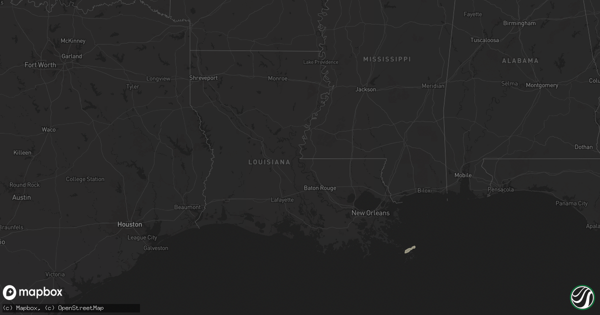 Hail map in Louisiana on December 25, 2024