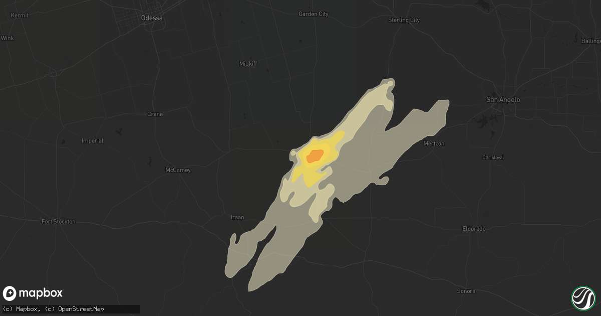 Hail map in Big Lake, TX on December 26, 2015