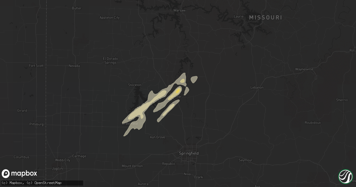 Hail map in Bolivar, MO on December 26, 2015