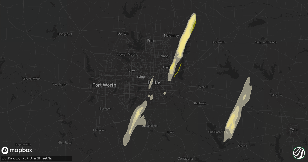 Hail map in Dallas, TX on December 26, 2015