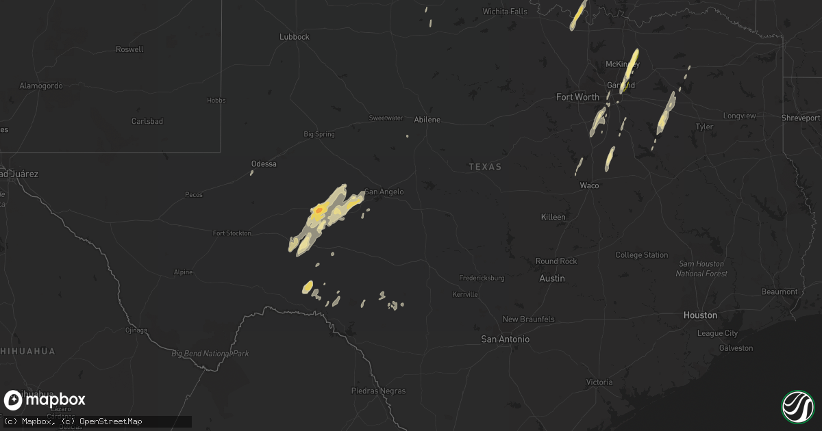 Hail map in Texas on December 26, 2015