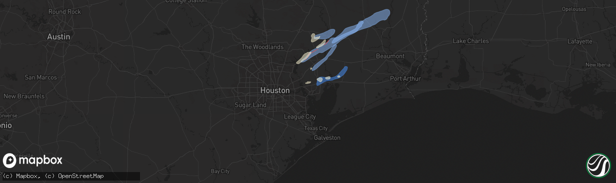 Hail map in Baytown, TX on December 26, 2024