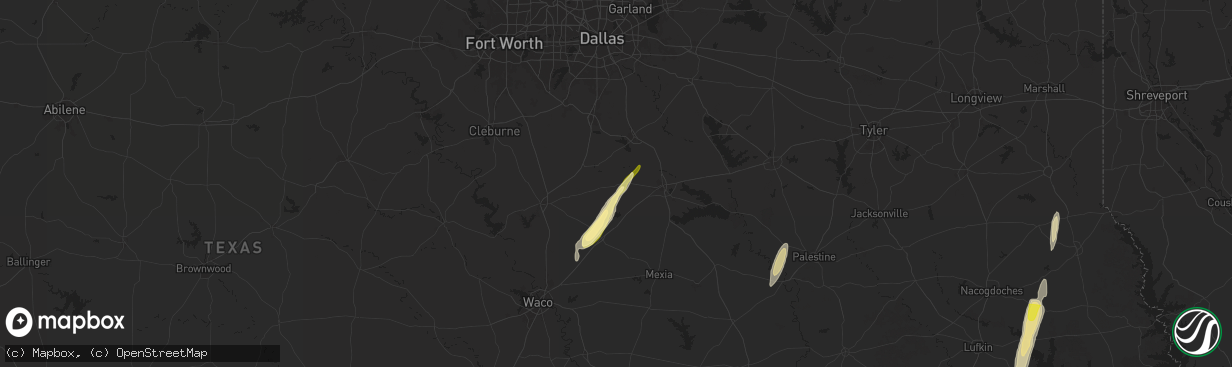 Hail map in Blooming Grove, TX on December 26, 2024