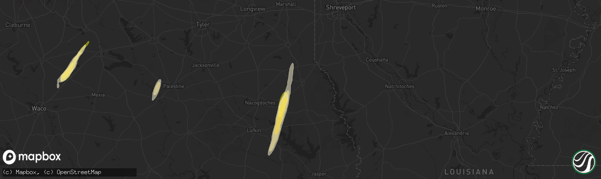 Hail map in Center, TX on December 26, 2024