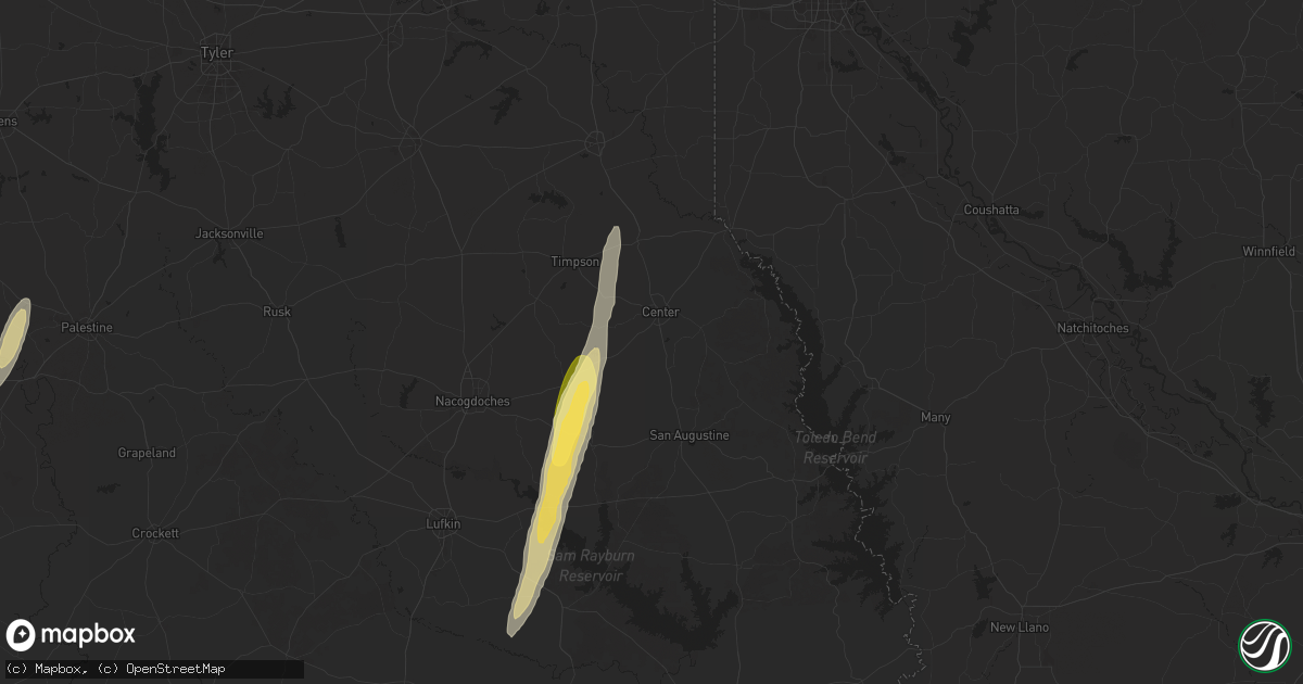 Hail map in Center, TX on December 26, 2024
