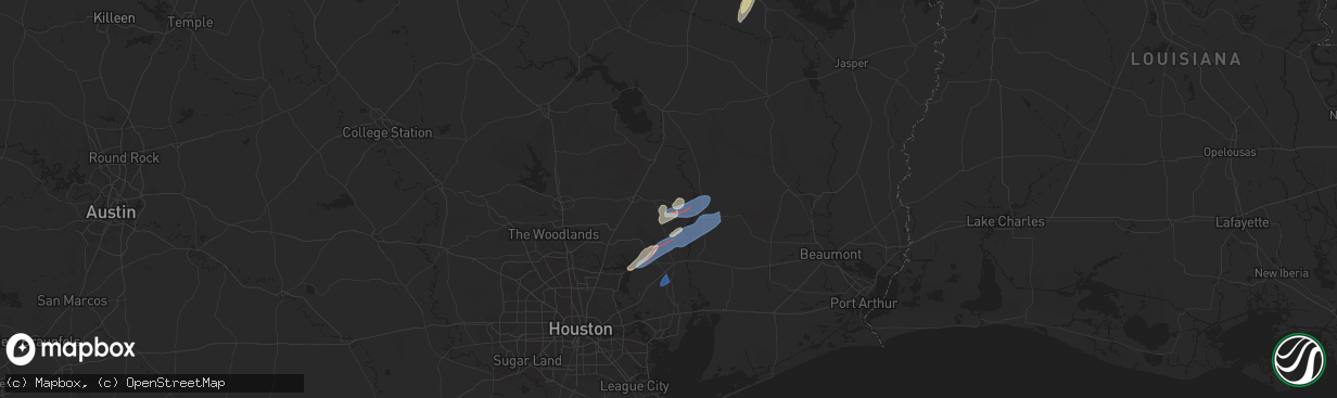 Hail map in Cleveland, TX on December 26, 2024