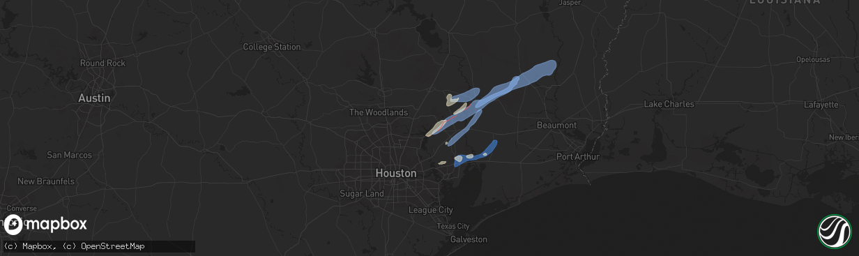 Hail map in Huffman, TX on December 26, 2024