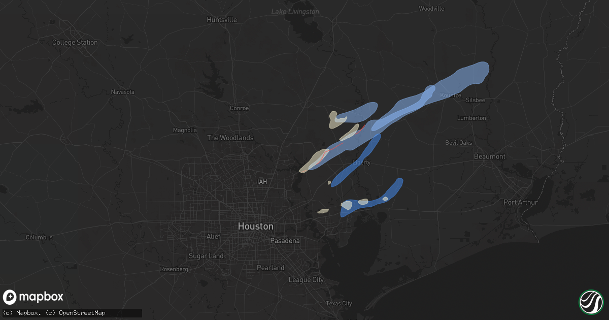 Hail map in Huffman, TX on December 26, 2024