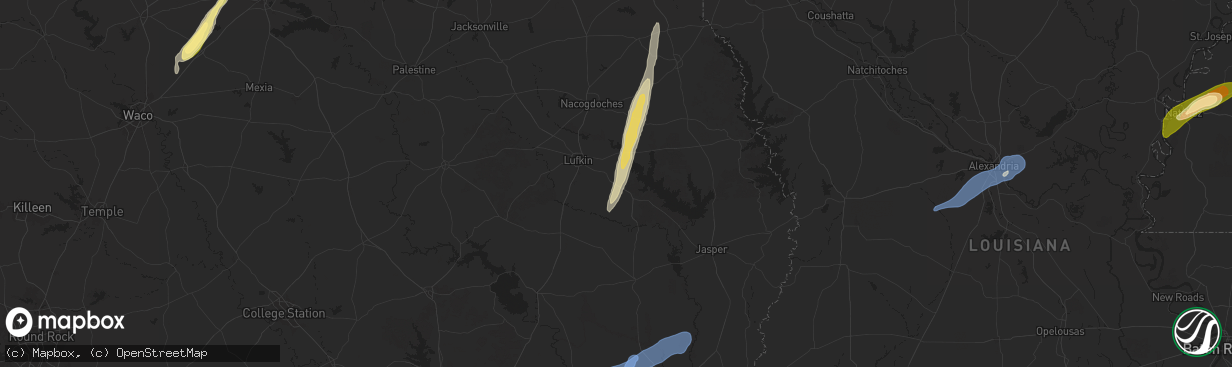 Hail map in Huntington, TX on December 26, 2024