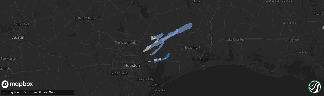 Hail map in Liberty, TX on December 26, 2024