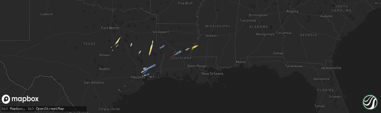 Hail map in Louisiana on December 26, 2024